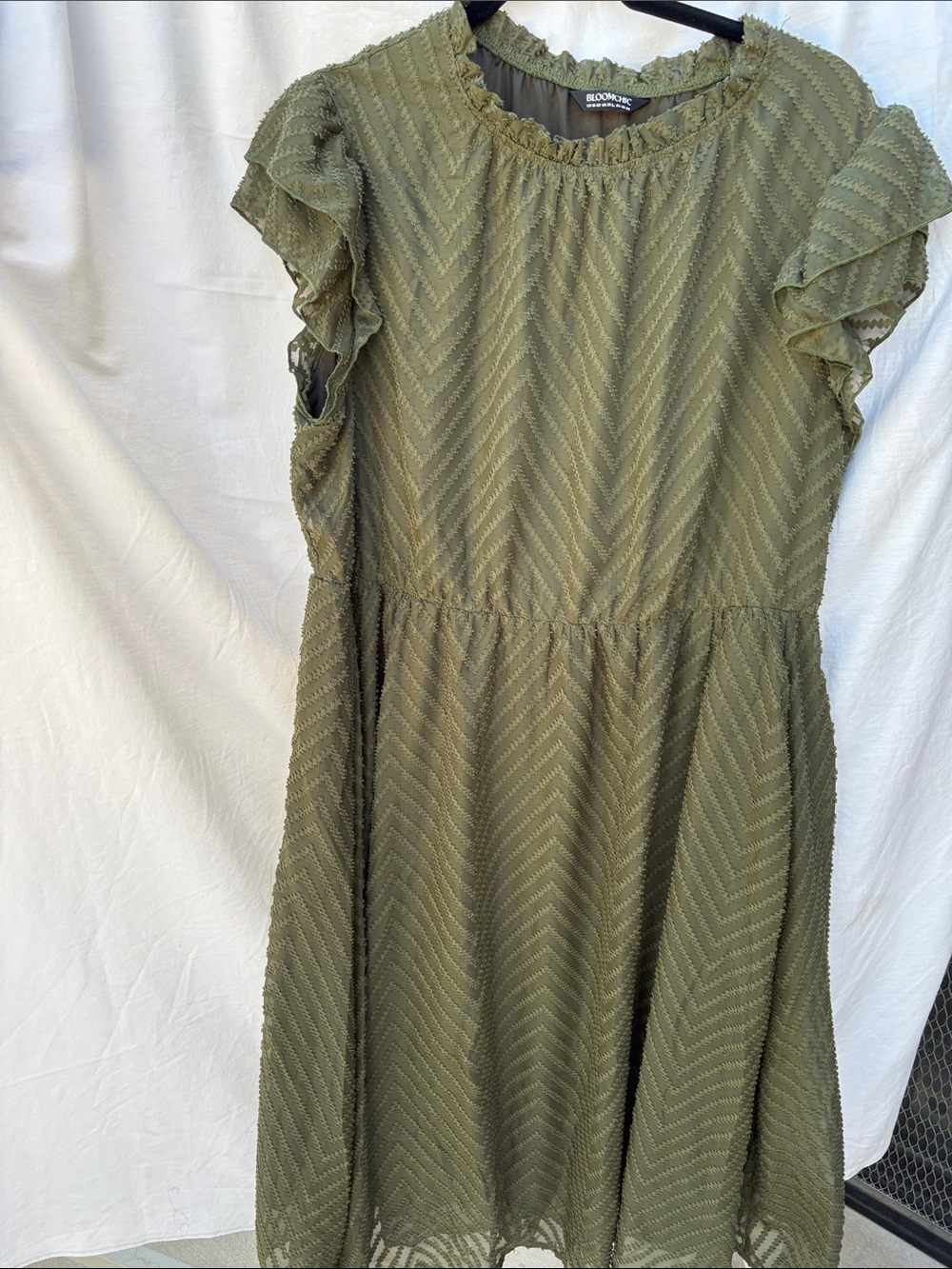 Bloomingdale's Olive Green Ruffle-Sleeve Midi Dress